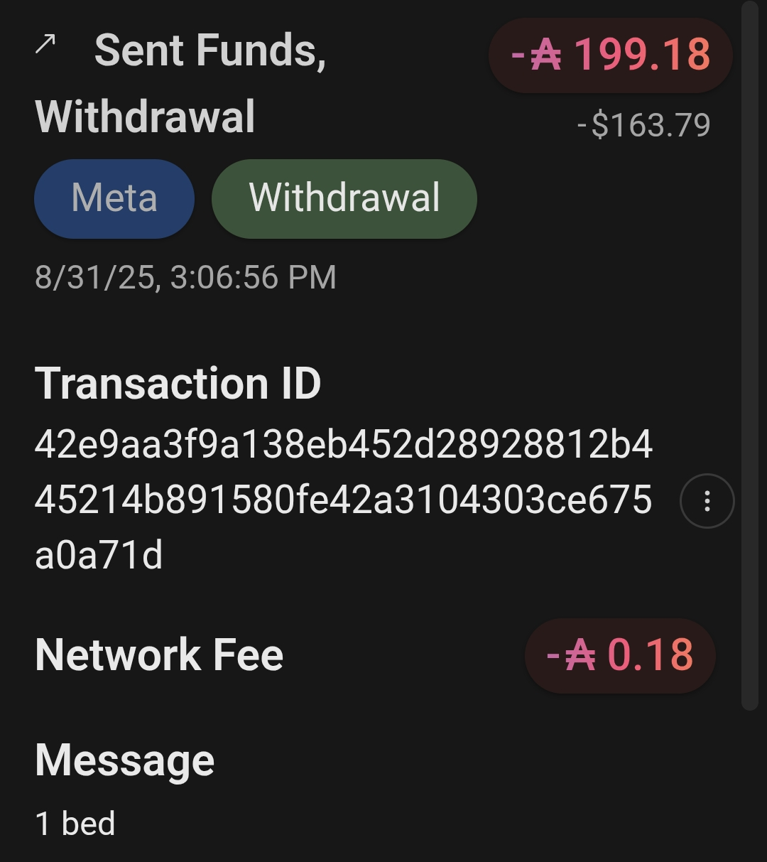 Payment for 1 bed