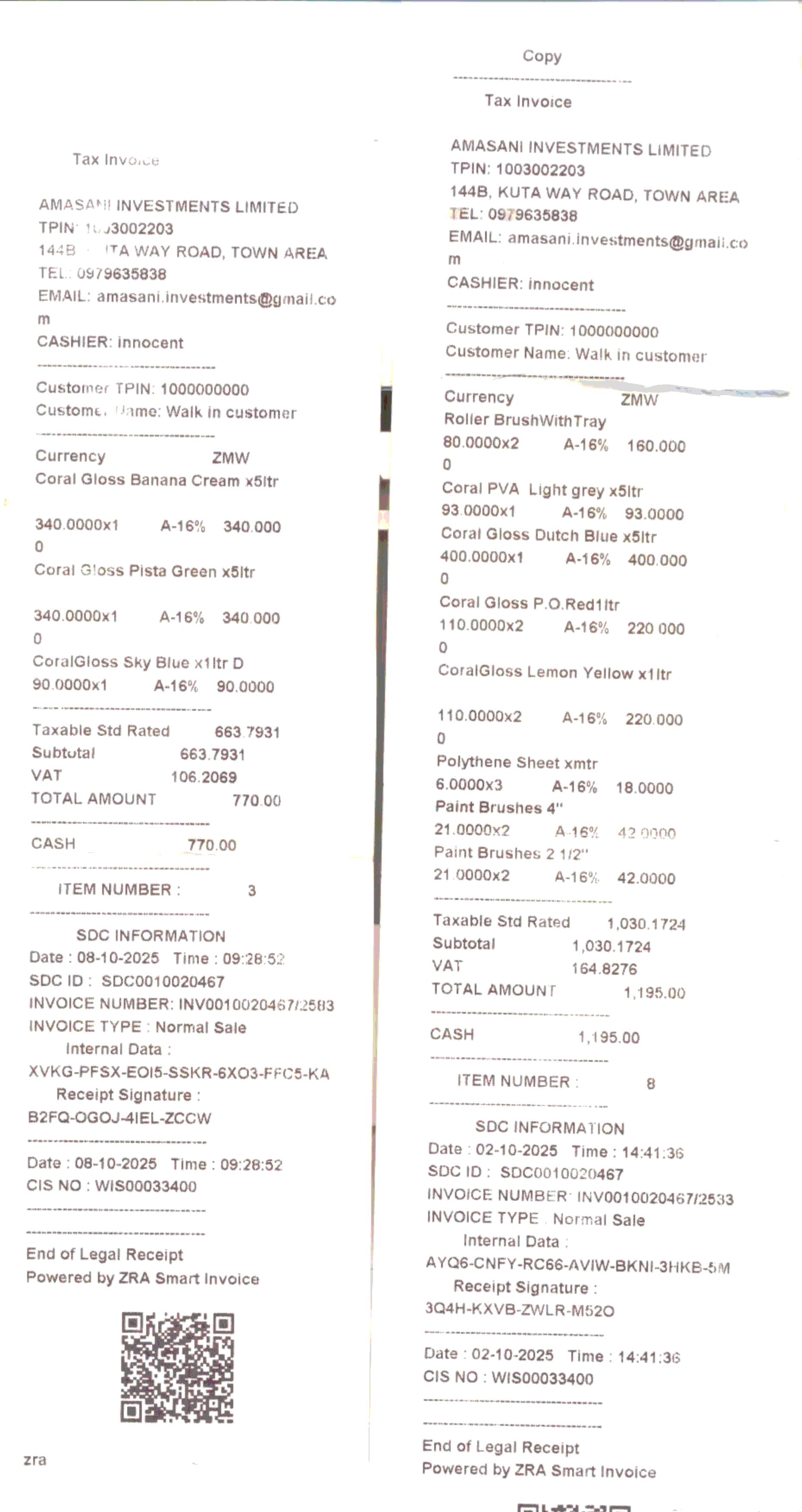 Therapy room - receipts