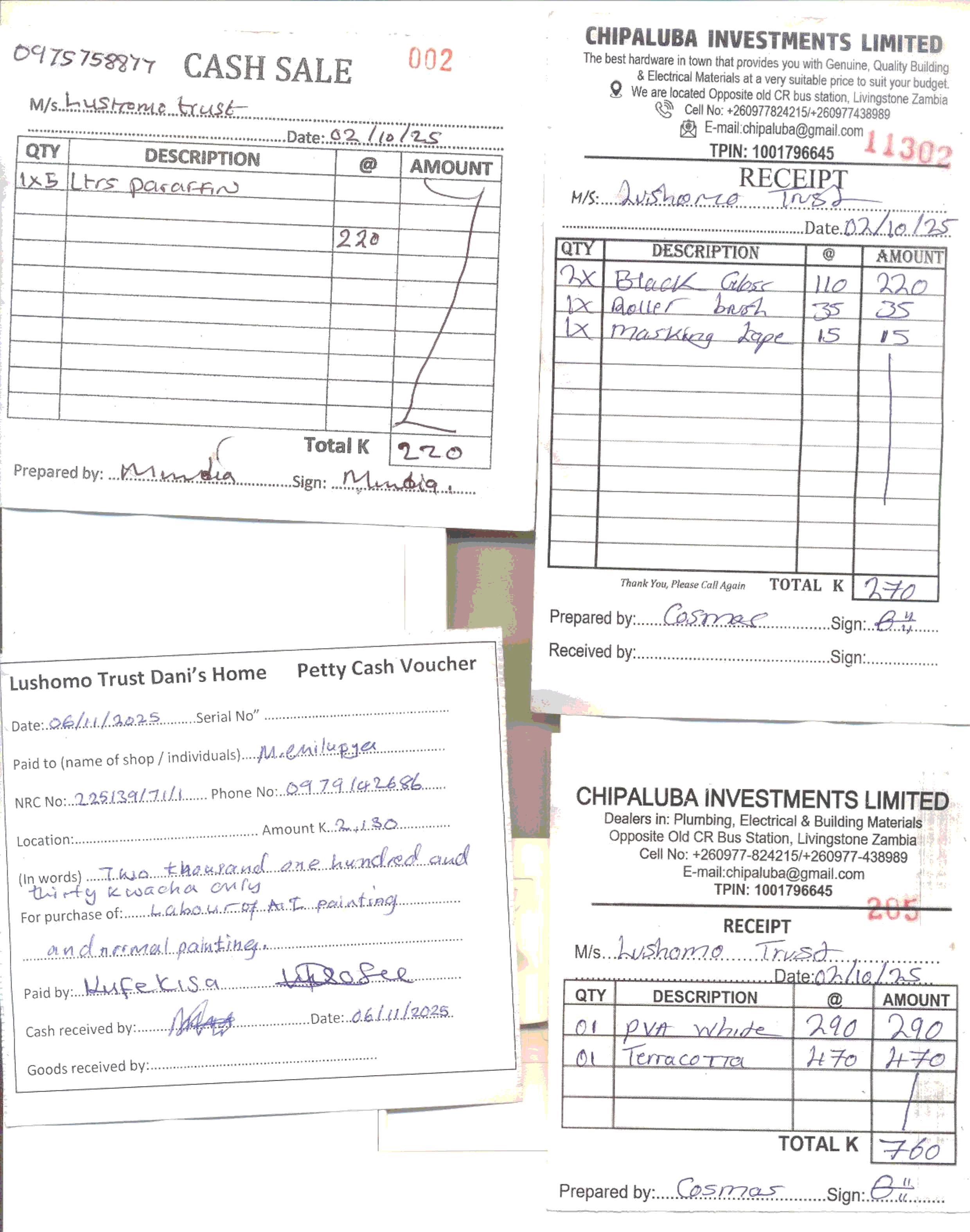 Therapy room - receipts